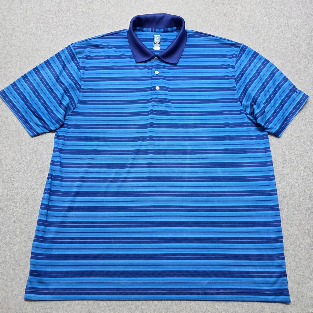 PGA Tour Airflux Men's XXL Blue Striped Short Sleeve Performance Golf Polo Shirt - Picture 2 of 11